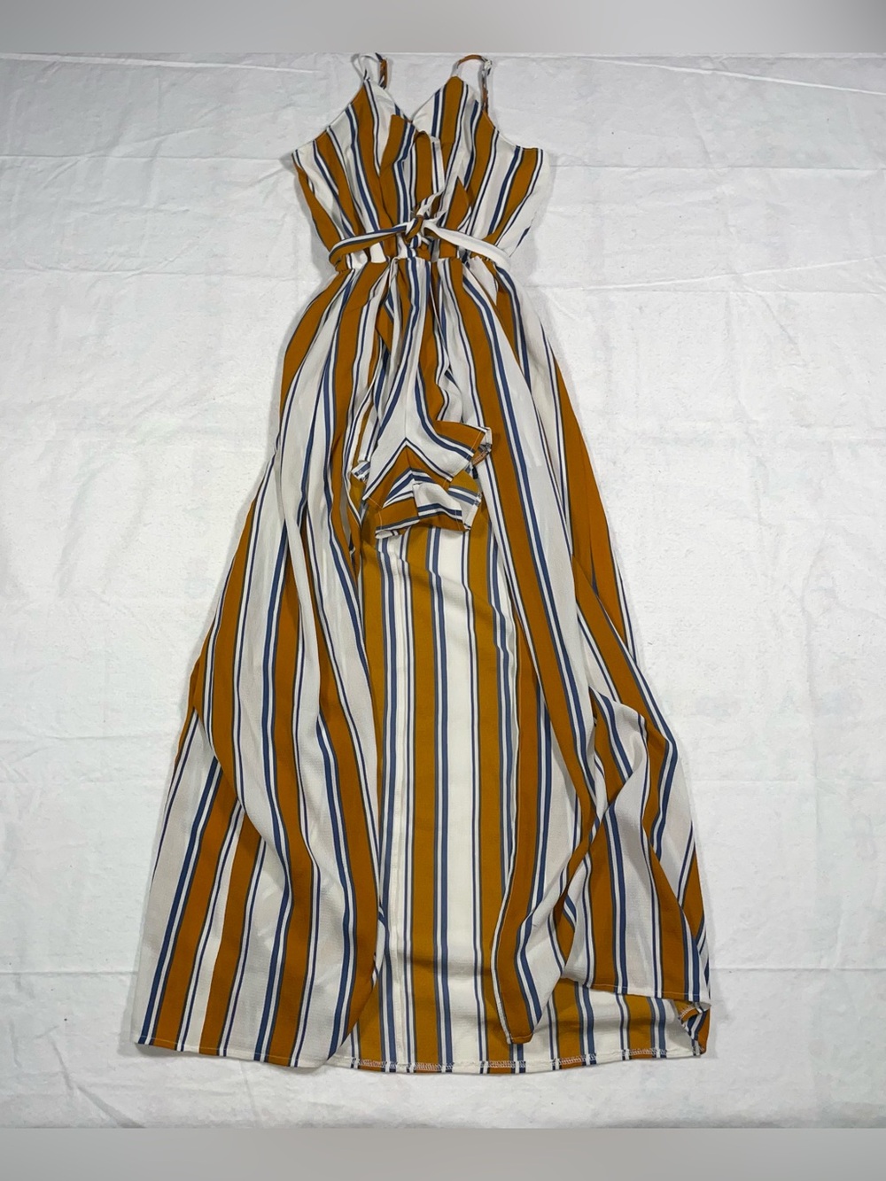 Rue21 Deep Orange Blue White Stripe Romper With Cape Belted V Neck